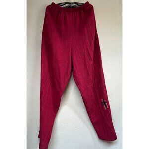 Vintage Play Alegre Pants Large Woven Linen Blend Elastic Waist Hand Painted Red